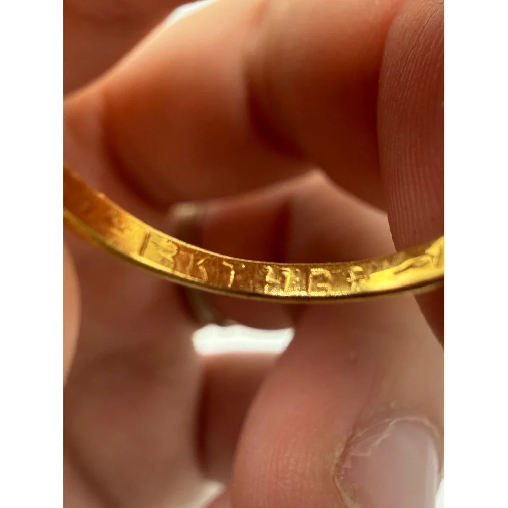 Vintage 18K HGE Tiger's Eye Ring Gold Tone Textured Band Size 5